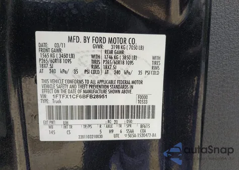 2011 Ford F-150 Stx z USA, uszkodzony, nr VIN 1FTFX1CF6BFB28951